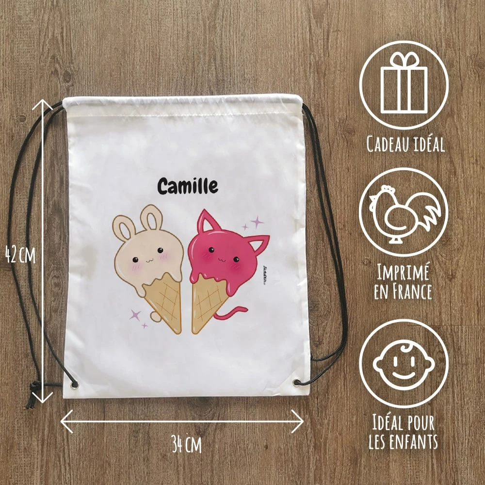 Sac à Dos Sport Personnalisé : Gym, Piscine... - Glaces Kawaii - Cadeaufille – Image 3