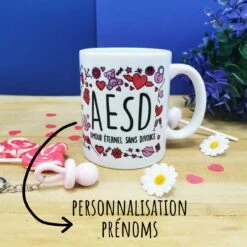 Mug Personnalisable"... + ... = AESD Amour éternel Sans Divorce"