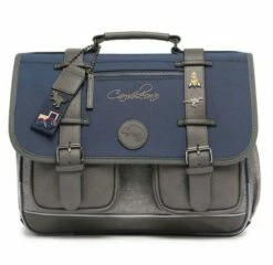 Cartable 38 Cm Vintage Fantasy Bleu Et Ses Pin's Personnalisables - Caméléon - CP CE1 CE2