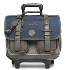 Cartable à Roulettes 38 Cm Vintage Navy Bleu Et Ses Pin's Personnalisables - Caméléon - CP, CE1, CE2