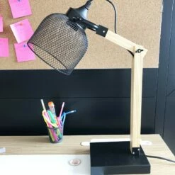Lampe De Bureau Noir En Métal Et Bois (38 Cm)