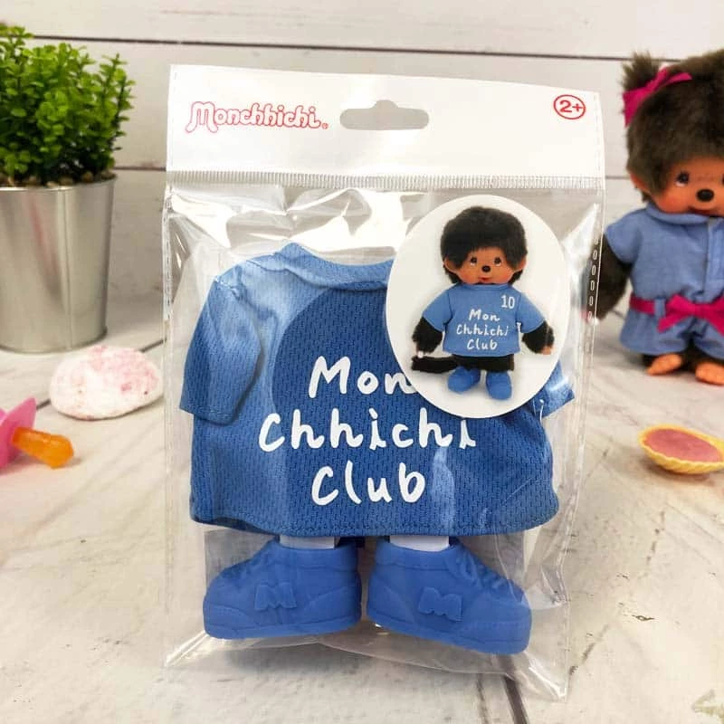 VĂȘtements Peluche Monchhichi Kiki - Maillot Bleu "Mon Chhichi Club" Et Baskets