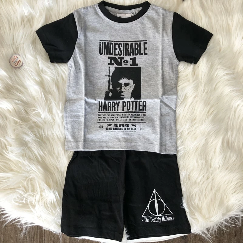 Harry Potter - Pyjama T-shirt Et Short (gris Et Noir) Pour Enfant