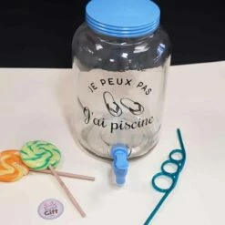 Fontaine à Boisson Avec Robinet 3,5 L Bleue "Je Peux Pas J'ai Piscine"