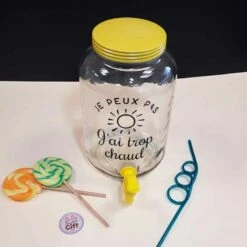 Fontaine à Boisson Avec Robinet 3,5 L Jaune- "Je Peux Pas J'ai Trop Chaud"